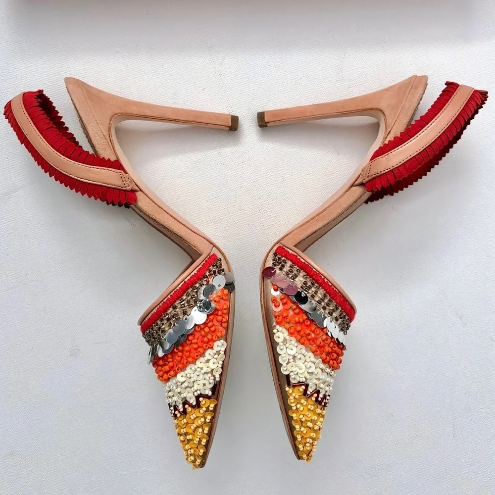 Tory Burch ISLE 105MM SLINGBACK EMBELLISHMENT/SUEDE/NAPPA NATURAL VACHETTA 7